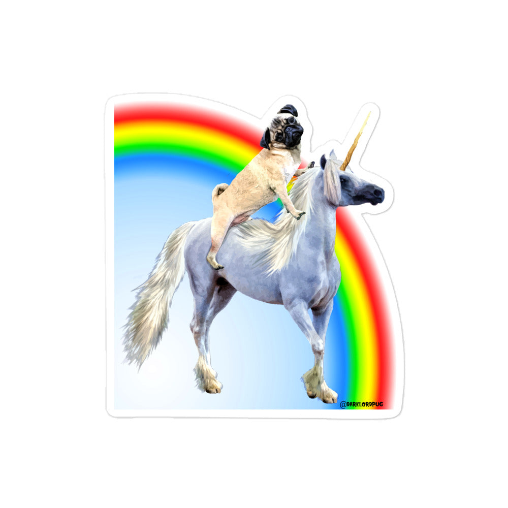 Pug Riding a Unicorn Sticker